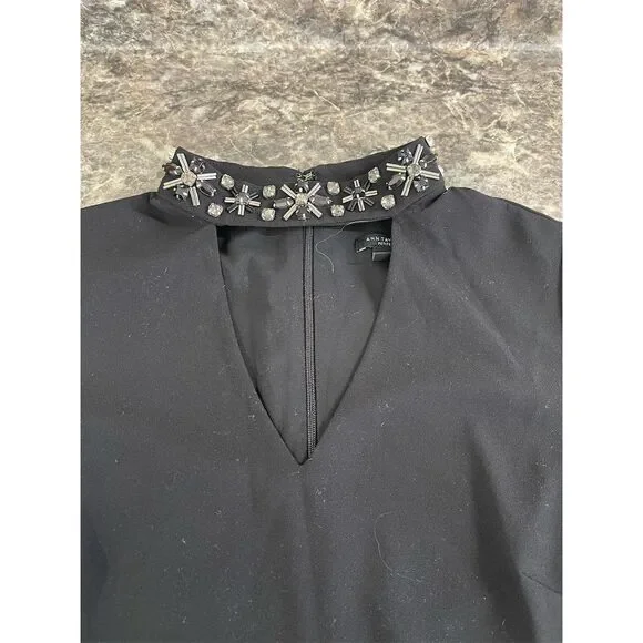 Ann Taylor Petite Black Fit & Flare Dress Beaded Neckline Size 00P - Picture 8 of 14